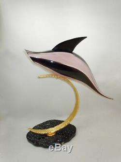 Licio Zanetti Italian Murano Art Glass Jumping Dolphin Golden Arc Sculpture