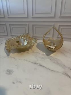 Linea Astuni Italian Hand Blown Murano Style Art Glass Bowl & Basket Set