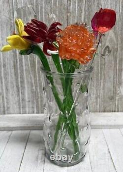 Long Stem Blown Art Glass Murano Style Variety Of Flowers 12 Lot Of 8 Read