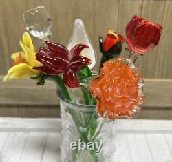 Long Stem Blown Art Glass Murano Style Variety Of Flowers 12 Lot Of 8 Read