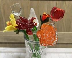 Long Stem Blown Art Glass Murano Style Variety Of Flowers 12 Lot Of 8 Read