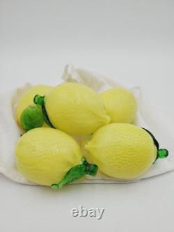 Lot Of 5 Vintage Murano Style Hand Blown Glass Lemon Decoration Fake Fruit Decor