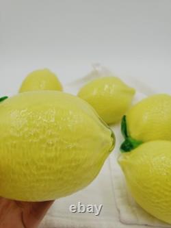 Lot Of 5 Vintage Murano Style Hand Blown Glass Lemon Decoration Fake Fruit Decor