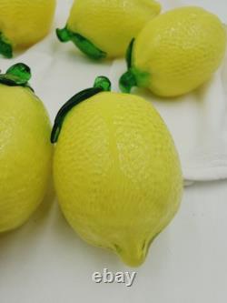 Lot Of 5 Vintage Murano Style Hand Blown Glass Lemon Decoration Fake Fruit Decor