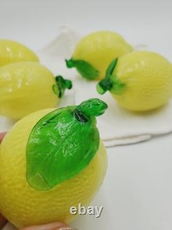 Lot Of 5 Vintage Murano Style Hand Blown Glass Lemon Decoration Fake Fruit Decor