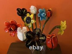 Lot of (10) 15 Long Stem Glass Flowers. Murano Style Hand Blown Studio Art