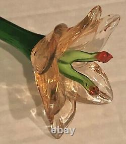 Lot of 12 Vintage Murano Style Hand Blown Art Glass 19-20 Long Stem Flowers