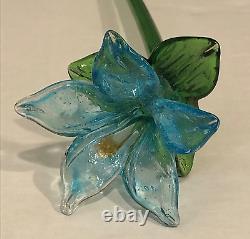 Lot of 12 Vintage Murano Style Hand Blown Art Glass 19-20 Long Stem Flowers