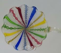 Lot of 3 Murano Italian Latticino Art Glass Pieces, 2 Bowls, 1 Vase, Italy