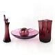 Lot of 4 Vintage Murano Italian Hand Blown Purple Glass 1 Bowl 2 Vases 1 Ball