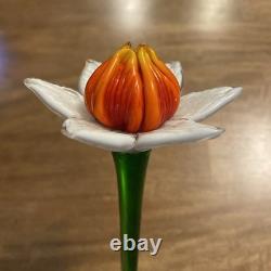 Lot of 6 Hand-blown Murano-style Art Glass Multi-Color Flowers 19 & Leaves 22