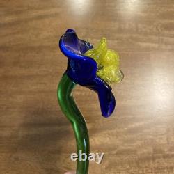 Lot of 6 Hand-blown Murano-style Art Glass Multi-Color Flowers 19 & Leaves 22