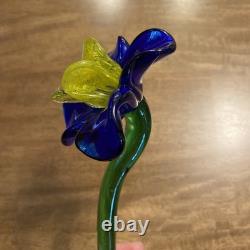 Lot of 6 Hand-blown Murano-style Art Glass Multi-Color Flowers 19 & Leaves 22