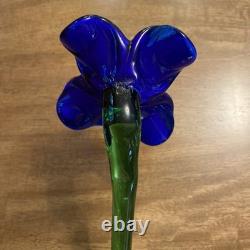 Lot of 6 Hand-blown Murano-style Art Glass Multi-Color Flowers 19 & Leaves 22