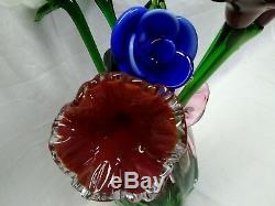 Lot of 6 Murano Glass Long Stem Around 12 Glass Flowers Calla Rose etc, 1=AsIs