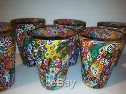 Lot of 6 Murano Glass Tumbler Drinking Multicolor Millefiori Hand Blown