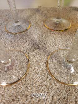 Lot of 6 Murano Venice Hand Blown Goblet Wine Glasses Gold Tone Gold Trim #603