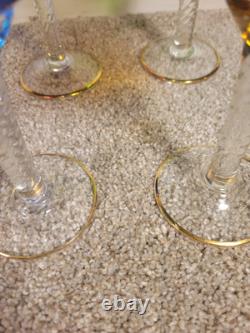 Lot of 6 Murano Venice Hand Blown Goblet Wine Glasses Gold Tone Gold Trim #603