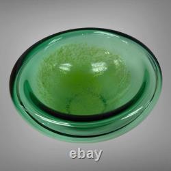Luciano Vistosi Hand Blown Green with Yellow Murano Glass Double Walled Bowl