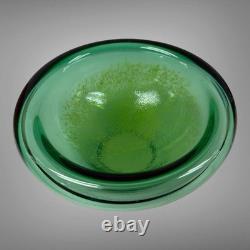 Luciano Vistosi Hand Blown Green with Yellow Murano Glass Double Walled Bowl