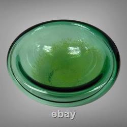 Luciano Vistosi Hand Blown Green with Yellow Murano Glass Double Walled Bowl