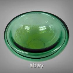 Luciano Vistosi Hand Blown Green with Yellow Murano Glass Double Walled Bowl