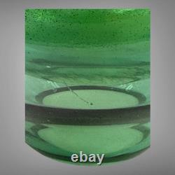 Luciano Vistosi Hand Blown Green with Yellow Murano Glass Double Walled Bowl