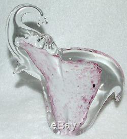 Lucky Murano Italian Art Hand Blown Glass Raised Trunk White & Pink Elephant