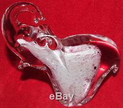 Lucky Murano Italian Art Hand Blown Glass Raised Trunk White & Pink Elephant