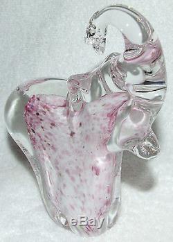 Lucky Murano Italian Art Hand Blown Glass Raised Trunk White & Pink Elephant