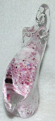 Lucky Murano Italian Art Hand Blown Glass Raised Trunk White & Pink Elephant