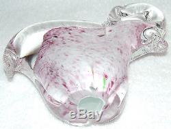 Lucky Murano Italian Art Hand Blown Glass Raised Trunk White & Pink Elephant