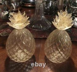 Luigi Fornasier Pair Vintage Murano Glass Pineapple Sculptures Aventurine Gold