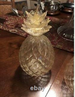 Luigi Fornasier Pair Vintage Murano Glass Pineapple Sculptures Aventurine Gold