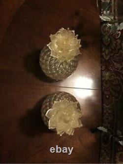 Luigi Fornasier Pair Vintage Murano Glass Pineapple Sculptures Aventurine Gold