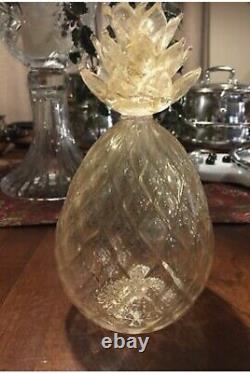 Luigi Fornasier Pair Vintage Murano Glass Pineapple Sculptures Aventurine Gold