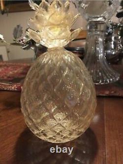 Luigi Fornasier Pair Vintage Murano Glass Pineapple Sculptures Aventurine Gold