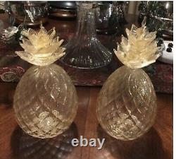 Luigi Fornasier Pair Vintage Murano Glass Pineapple Sculptures Aventurine Gold