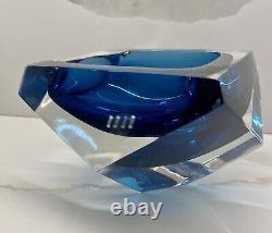 Luxury Acqua Blue Murano Hand Blown Glass Vase Hand Cut