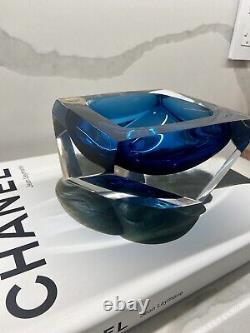 Luxury Acqua Blue Murano Hand Blown Glass Vase Hand Cut