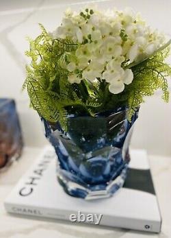 Luxury Blue Sky Murano Hand Blown Glass Vase Hand Cut