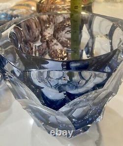 Luxury Blue Sky Murano Hand Blown Glass Vase Hand Cut
