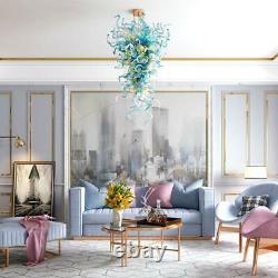 Luxury Hotel Villa Crystal Aqua Blue Hand Blown Murano Glass Chandelier Pendant