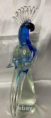 MAJESTIC TALL AUTHENTIC MURANO ART GLASS BLUE COCKATOO MACAW PARROT 24k GOLD