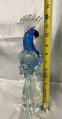 MAJESTIC TALL AUTHENTIC MURANO ART GLASS BLUE COCKATOO MACAW PARROT 24k GOLD