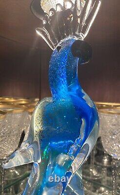 MAJESTIC TALL AUTHENTIC MURANO ART GLASS BLUE COCKATOO MACAW PARROT 24k GOLD