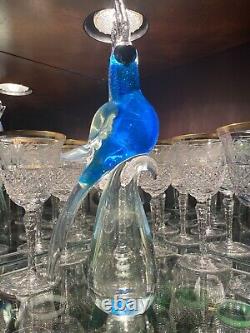 MAJESTIC TALL AUTHENTIC MURANO ART GLASS BLUE COCKATOO MACAW PARROT 24k GOLD