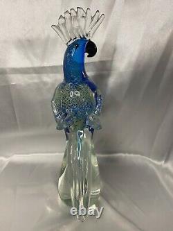 MAJESTIC TALL AUTHENTIC MURANO ART GLASS BLUE COCKATOO MACAW PARROT 24k GOLD