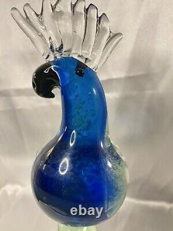 MAJESTIC TALL AUTHENTIC MURANO ART GLASS BLUE COCKATOO MACAW PARROT 24k GOLD