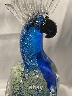 MAJESTIC TALL AUTHENTIC MURANO ART GLASS BLUE COCKATOO MACAW PARROT 24k GOLD